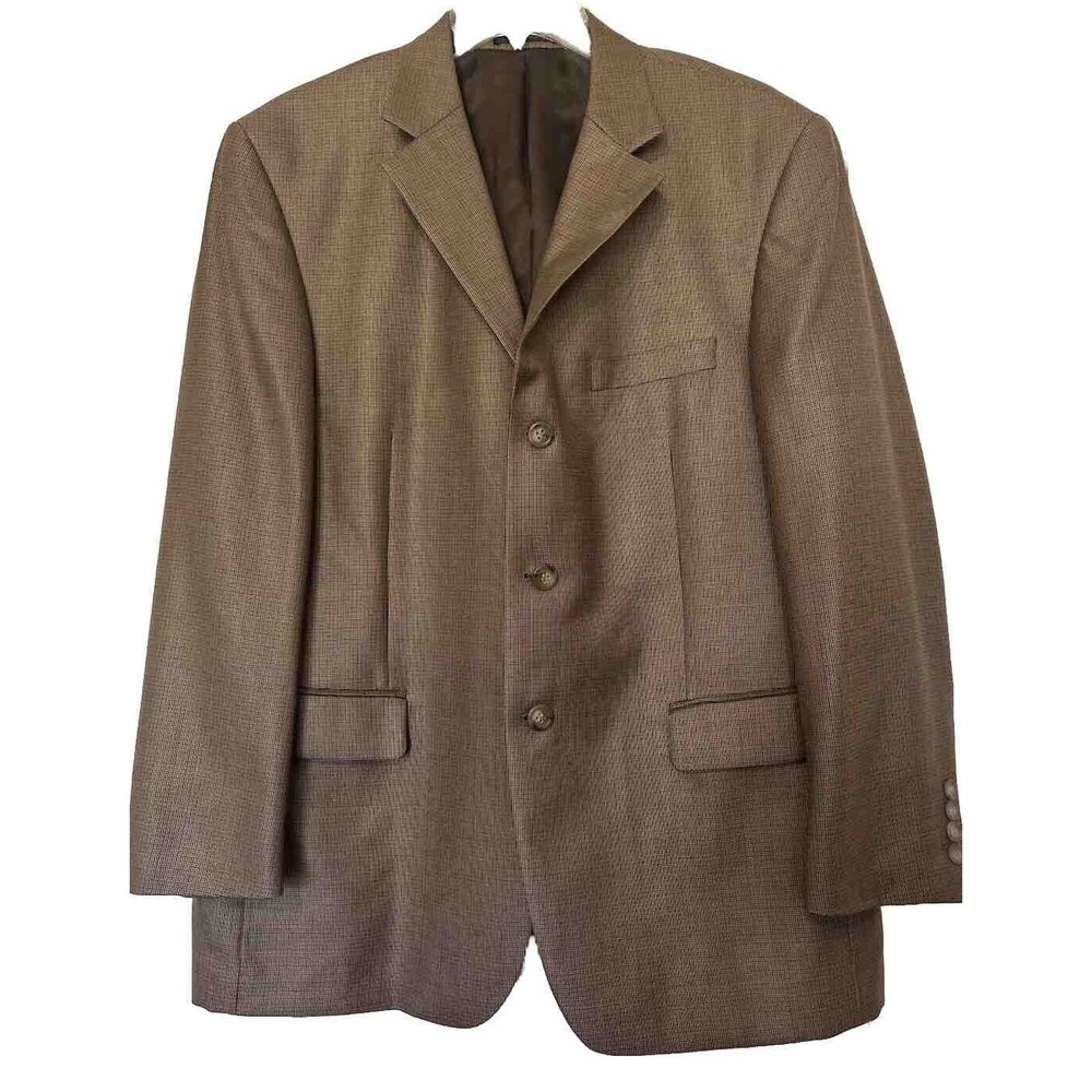 Andrew Fezza 42S Blazer‎ Brown Micro Check Silk Wool Sport Coat Designer Jacket